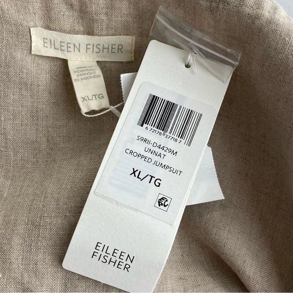 Eileen Fisher Cropped Organic Linen Overalls Size XL - Picture 7 of 9